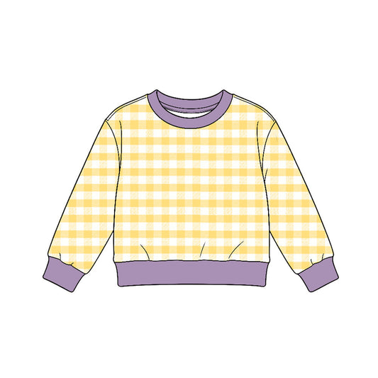 Preorder MOQ 5 pcs GLD1835 Solid Color Purple Yellow Plaid Yoga Girls Skorts Set