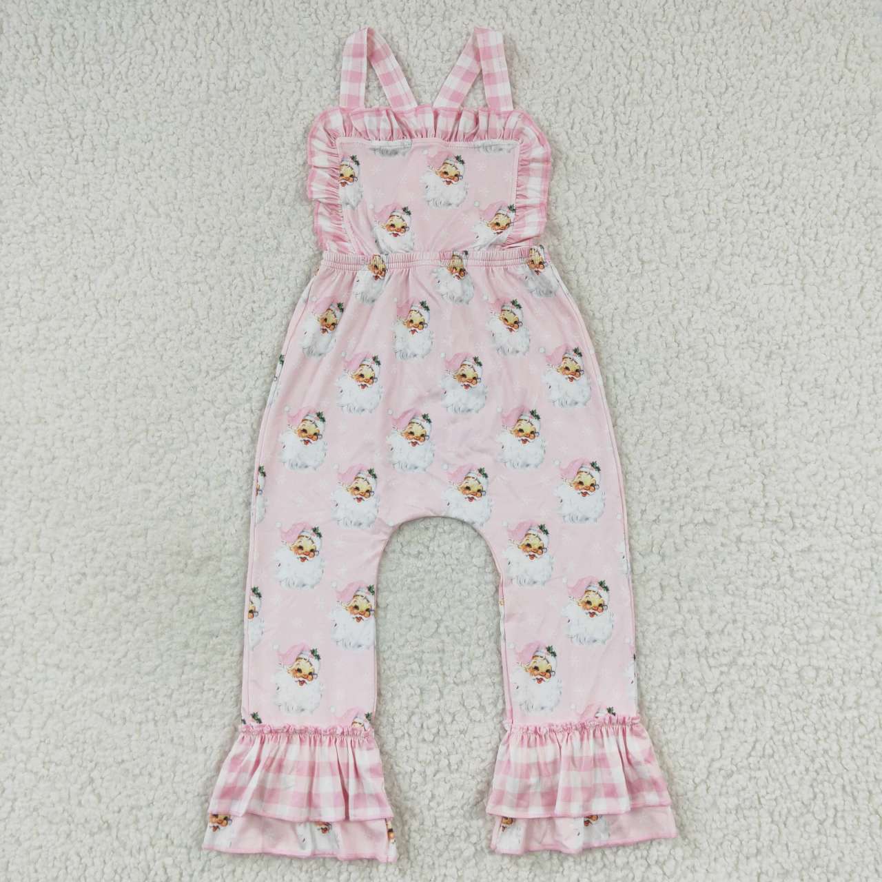 SR0101 Christmas Pink Santa Girls Sleeveless Jumpsuit Overall Pants