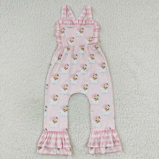 SR0101 Christmas Pink Santa Girls Sleeveless Jumpsuit Overall Pants