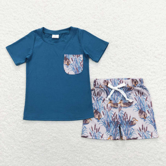 BSSO0452 Blue Duck Pocket Boys Short Sleeve Shorts Outfits