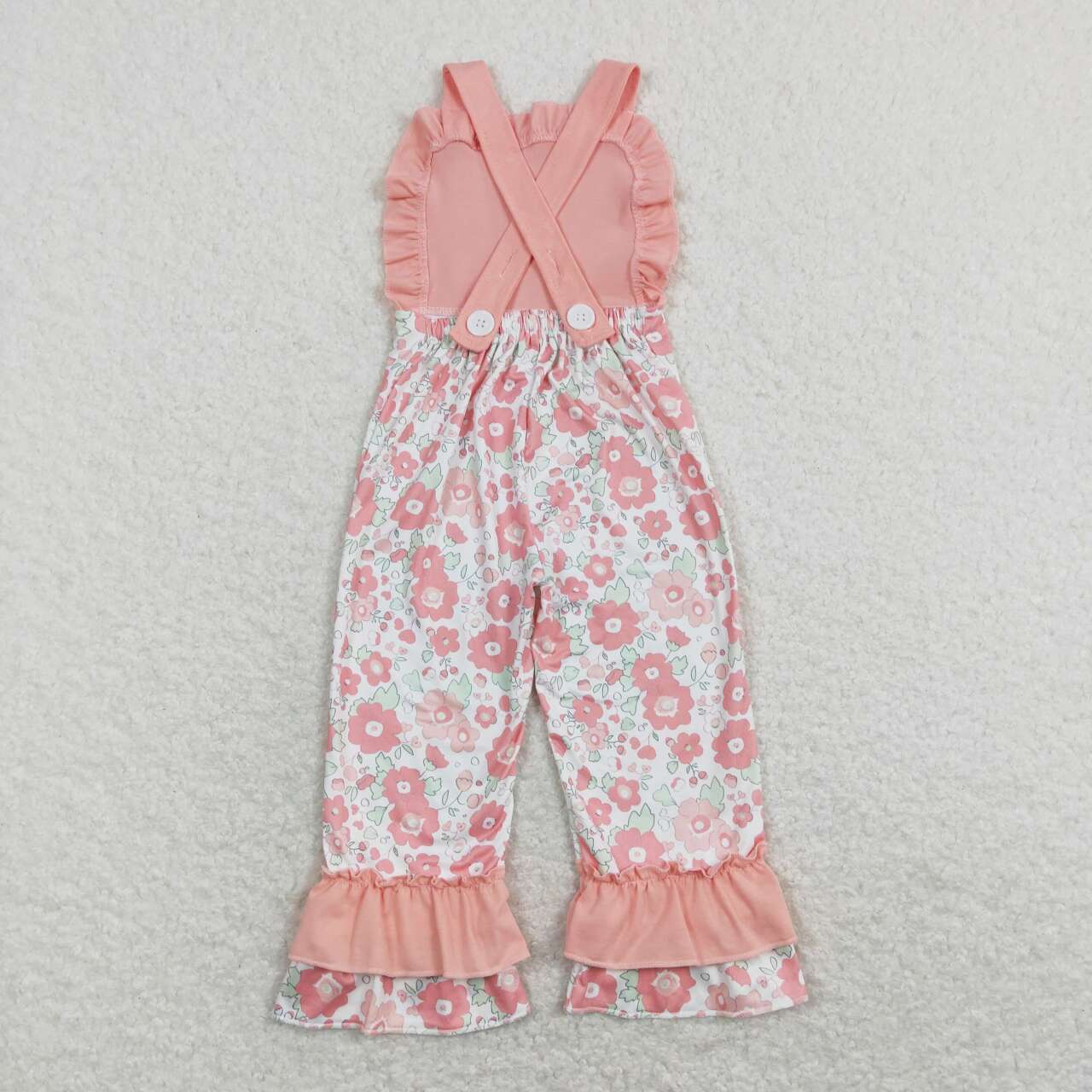 SR0963 Pink Floral Print Girls Sleeveless Jumpsuit