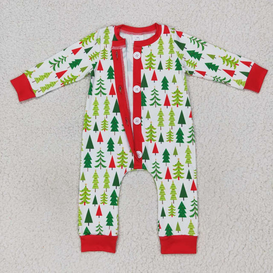 LR0627 Christmas Tree Red Green Long Sleeve Romper RTS Free Shipping Over 2KG