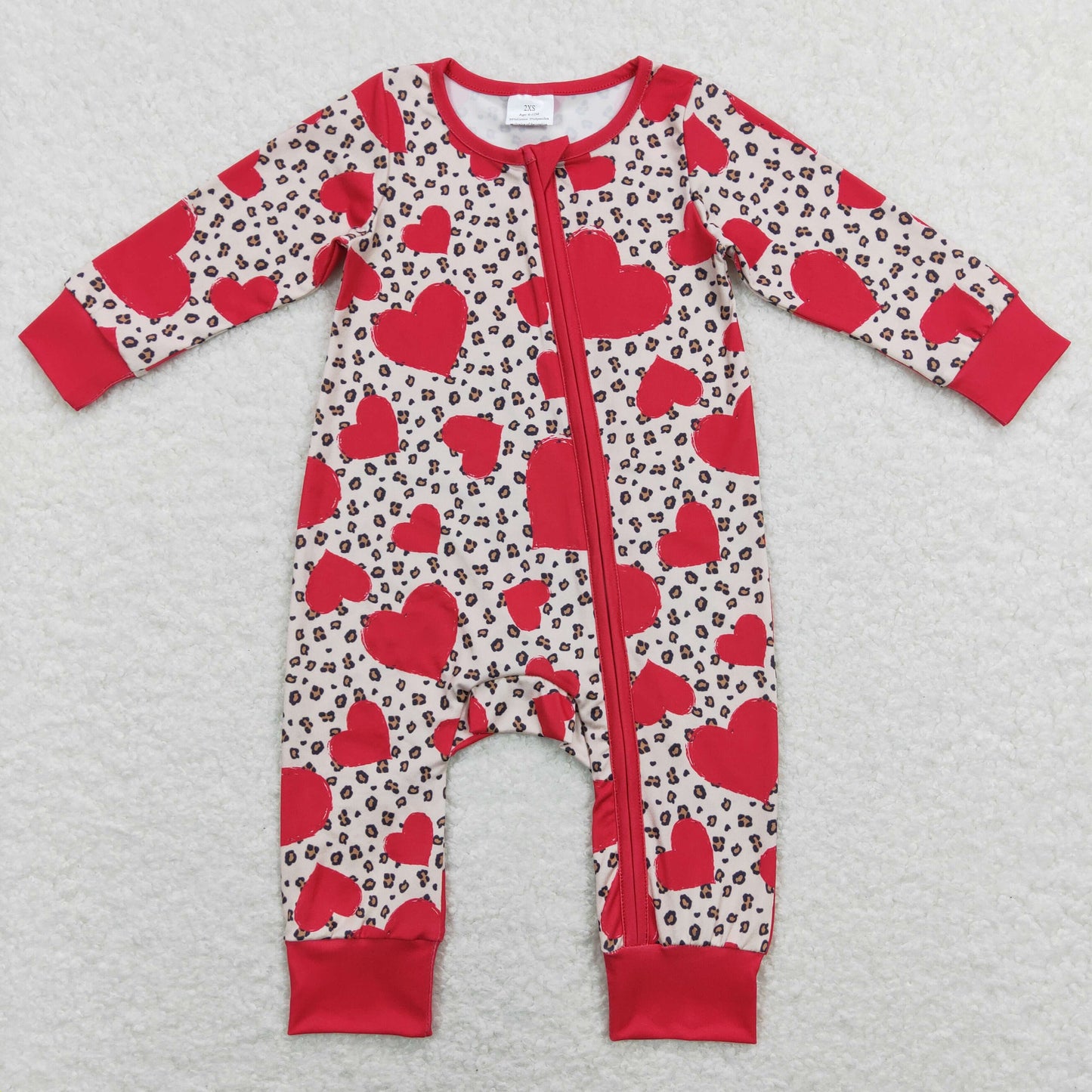 LR0775 Valentines nightwear kids Red Zipper long sleeve Romper with love heart RTS 202412