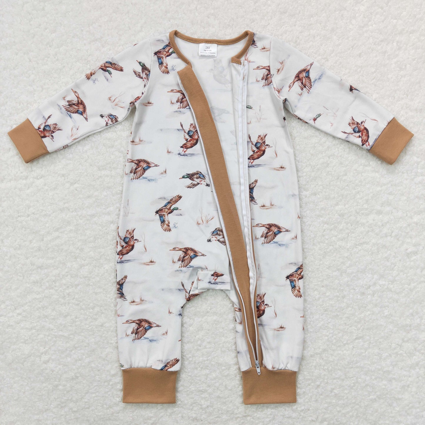 LR0816 Duck Hunting Brown White Zippy Long Sleeve Romper RTS Free Shipping Over 2KG