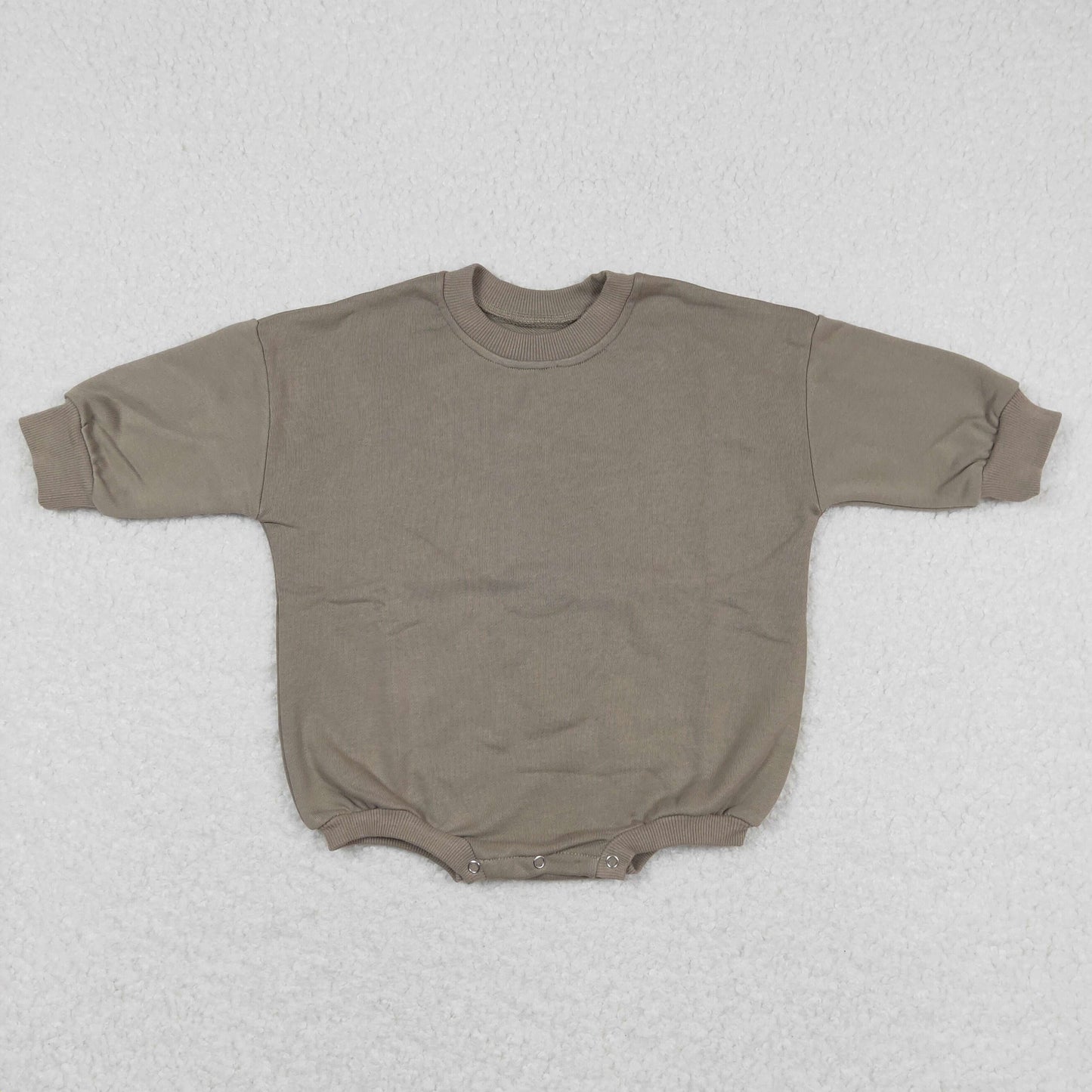 LR0917 Winter Thickened Fleece Pure Gray Brown Long Sleeve Bubble Romper RTS 202508