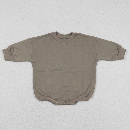 LR0917 Winter Thickened Fleece Pure Gray Brown Long Sleeve Bubble Romper RTS 202508