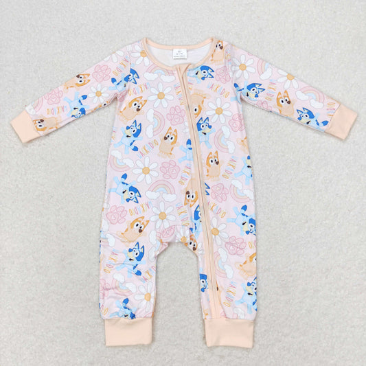 LR0976 bluey Rainbow flower pink zip-up long-sleeved onesie