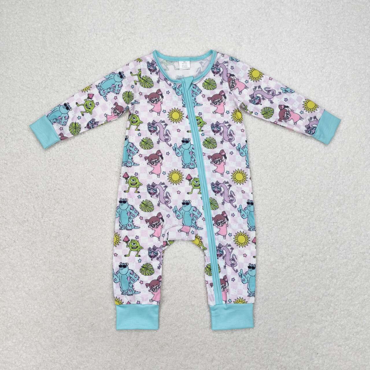LR0988 Monsters University of Modal purple checkered zip-up long-sleeved onesie