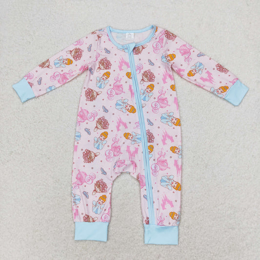 LR0990 Modal Disney Princess Castle powder blue zip-up long-sleeved onesie