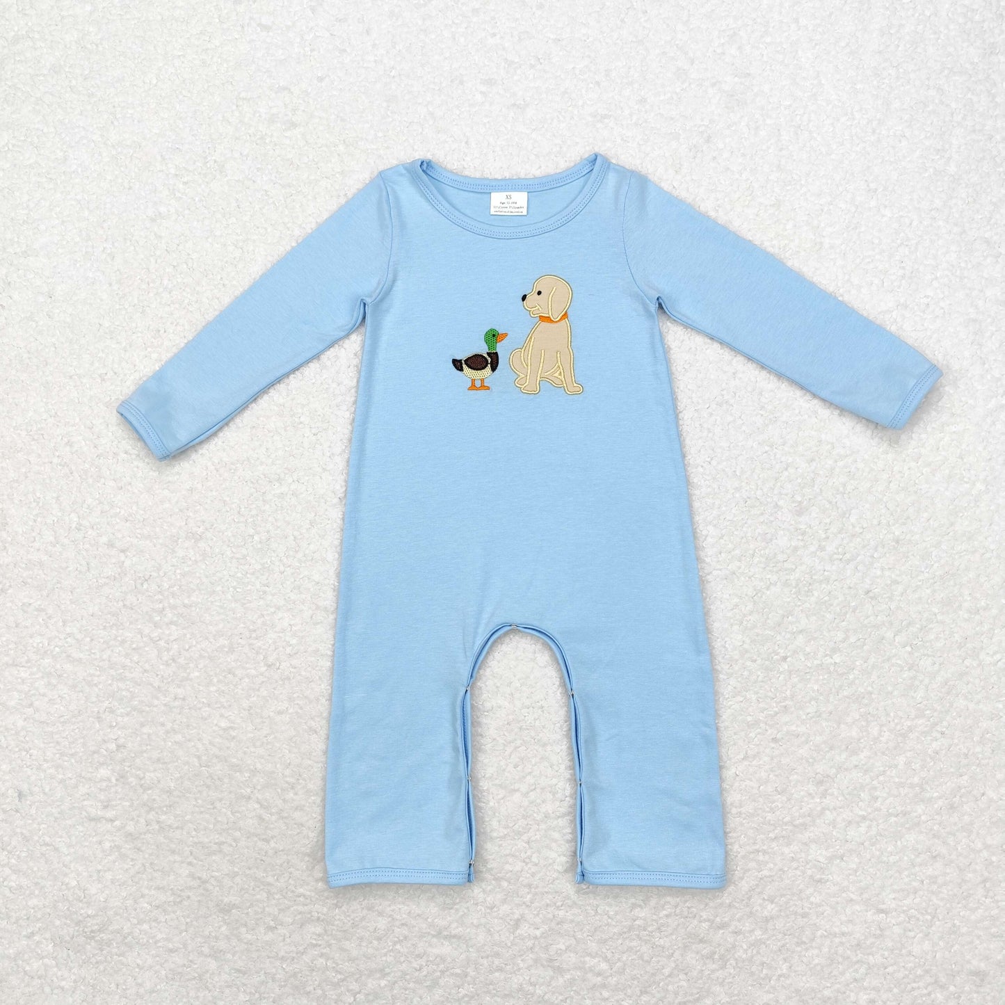 LR0994 Embroidered duck puppy blue long sleeve onesie