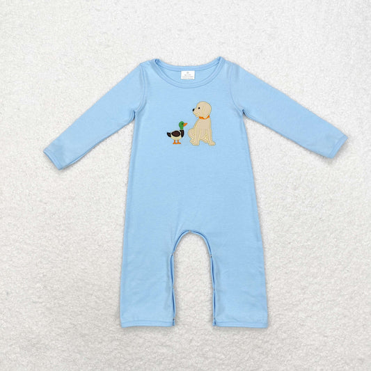 LR0994 Embroidered duck puppy blue long sleeve onesie