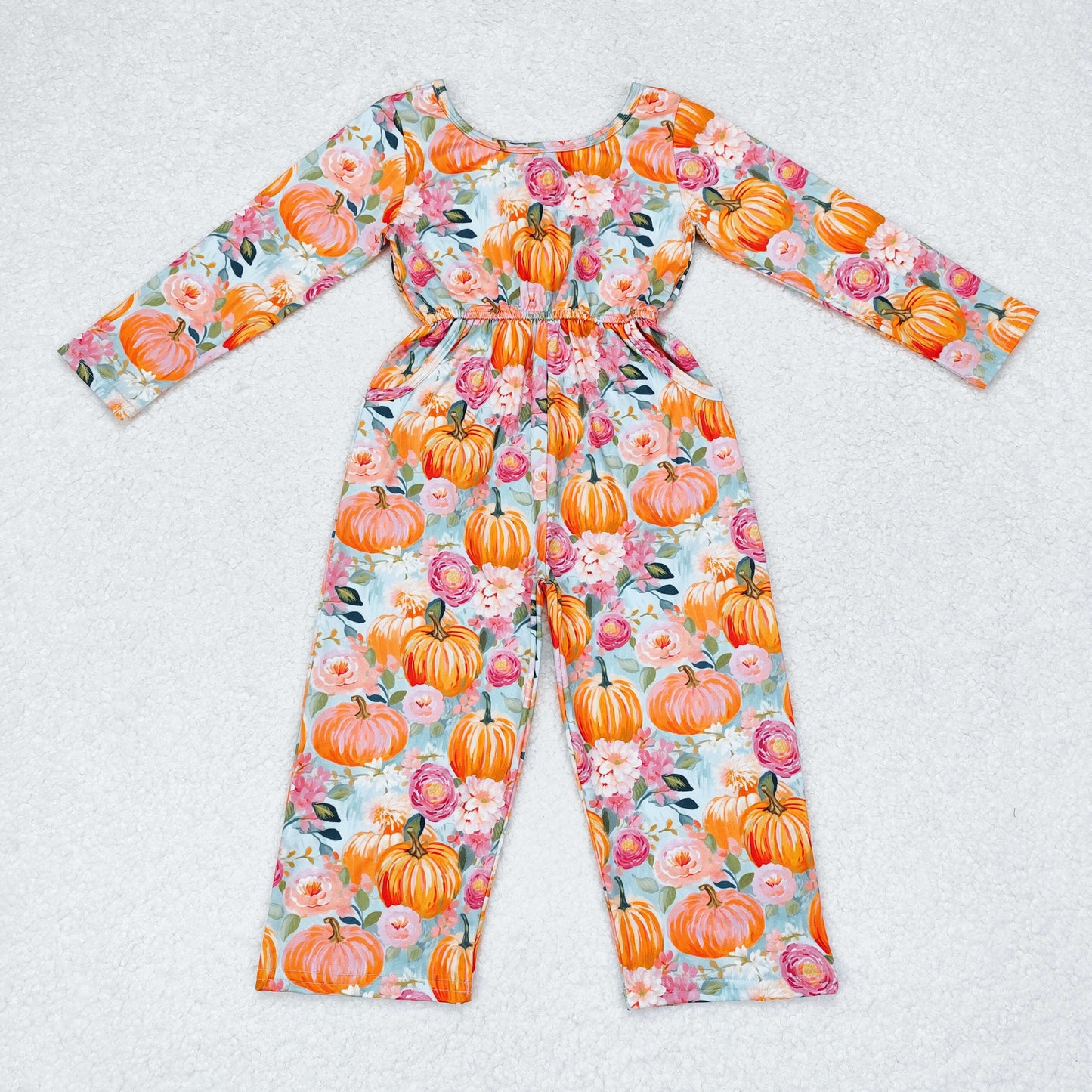 LR1060 NO MOQ Pumpkin flowers long sleeve romper High quality western clothes