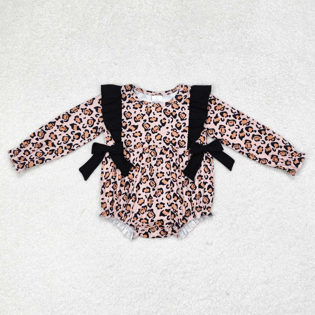 LR1071 Leopard print black bow long sleeve romper High quality western clothes