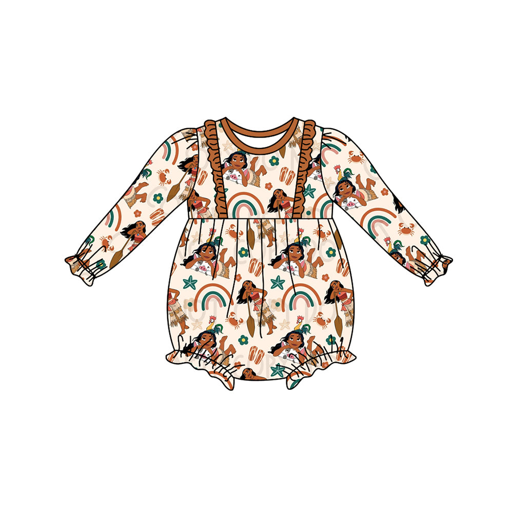 Preorder LR1072 Cartoon Princess Rainbow brown lace long sleeve romper