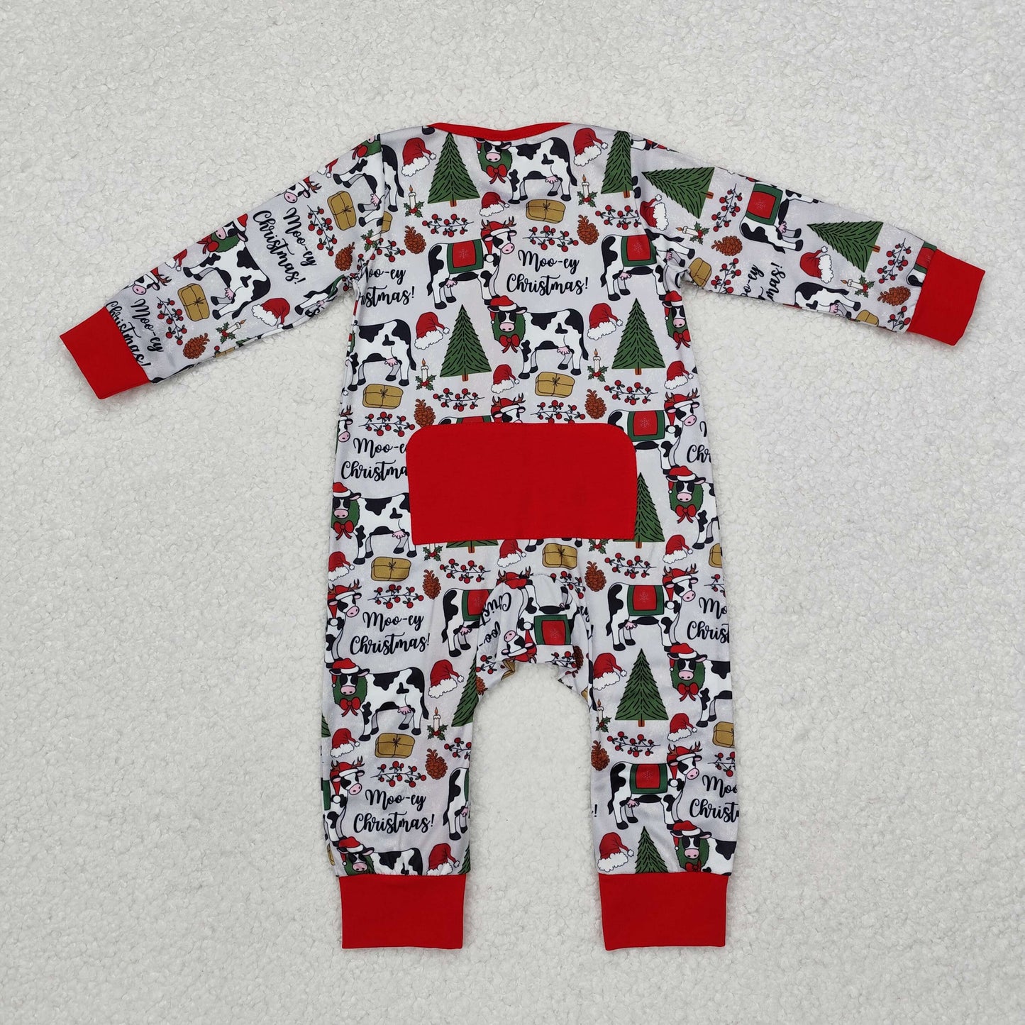 LR1075 Christmas Cow Tree Red Zipper Long Sleeve Boys Romper RTS 202509