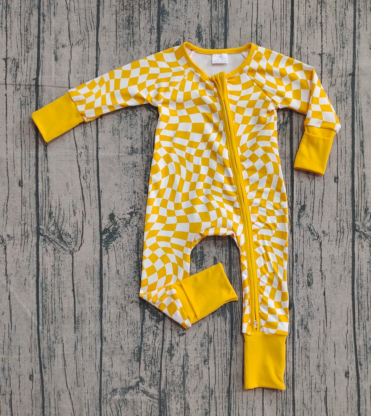 LR1089 Yellow Plaid Zipper Long-Sleeved Boys Romper 202510