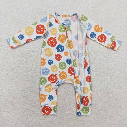 LR1094 Modal Smiley pumpkin white zip-up long-sleeved onesie
