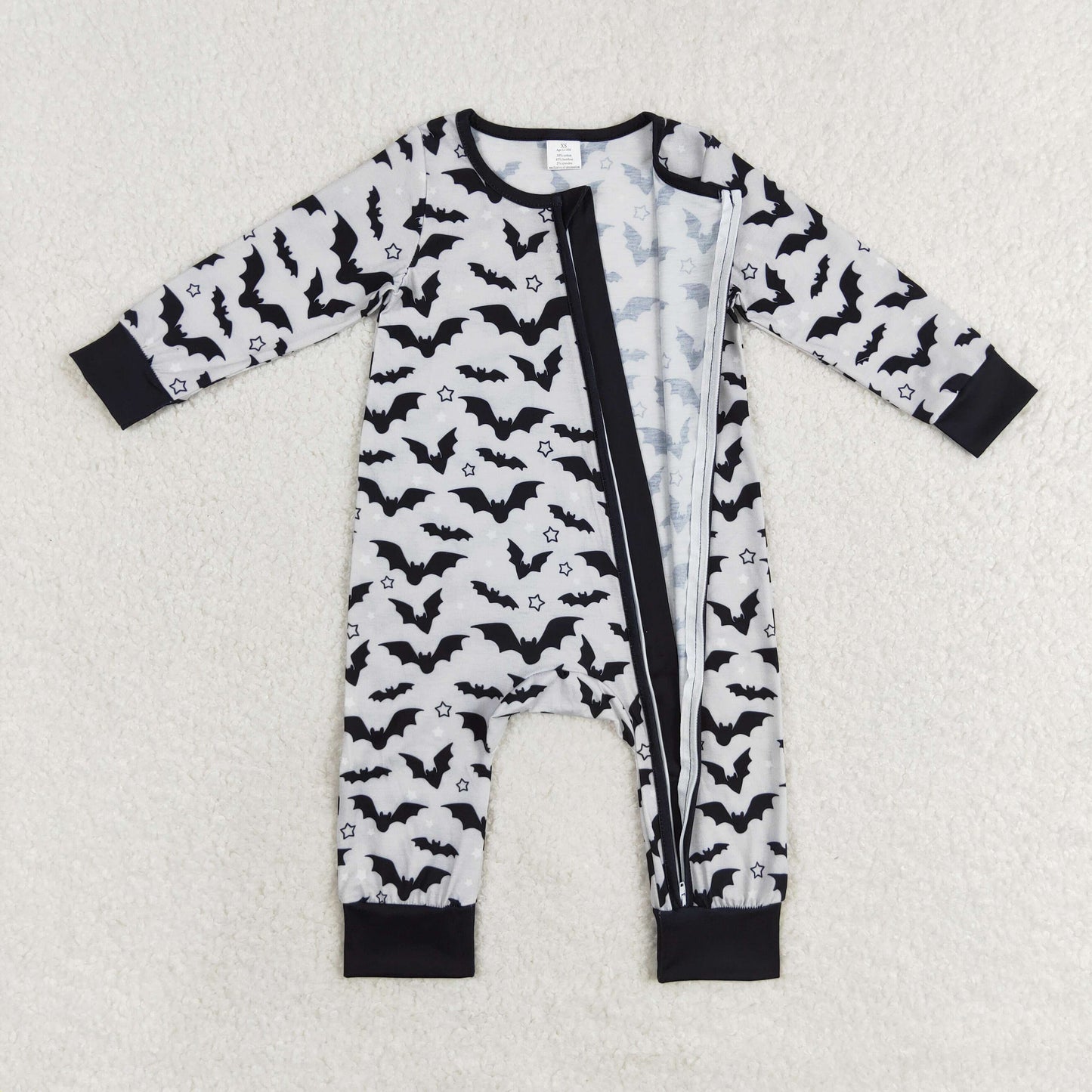 LR1096 Bats Pattern Black Zippy Long Sleeve Boys Bamboo Pajamas Romper RTS US Free Shipping Over $100