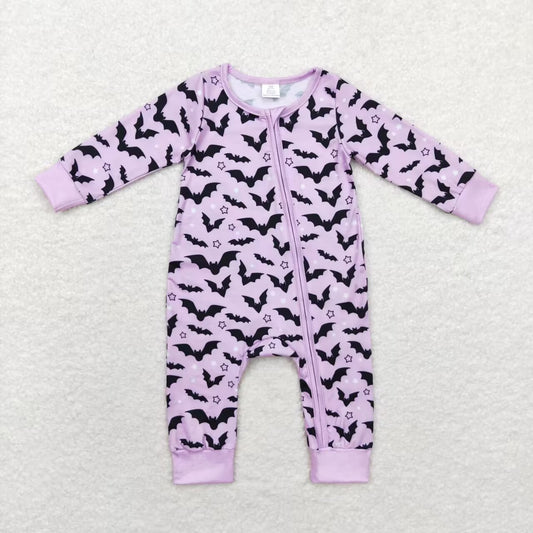 LR1097 RTS Modal Halloween Bat Purple zip-up long-sleeved onesie