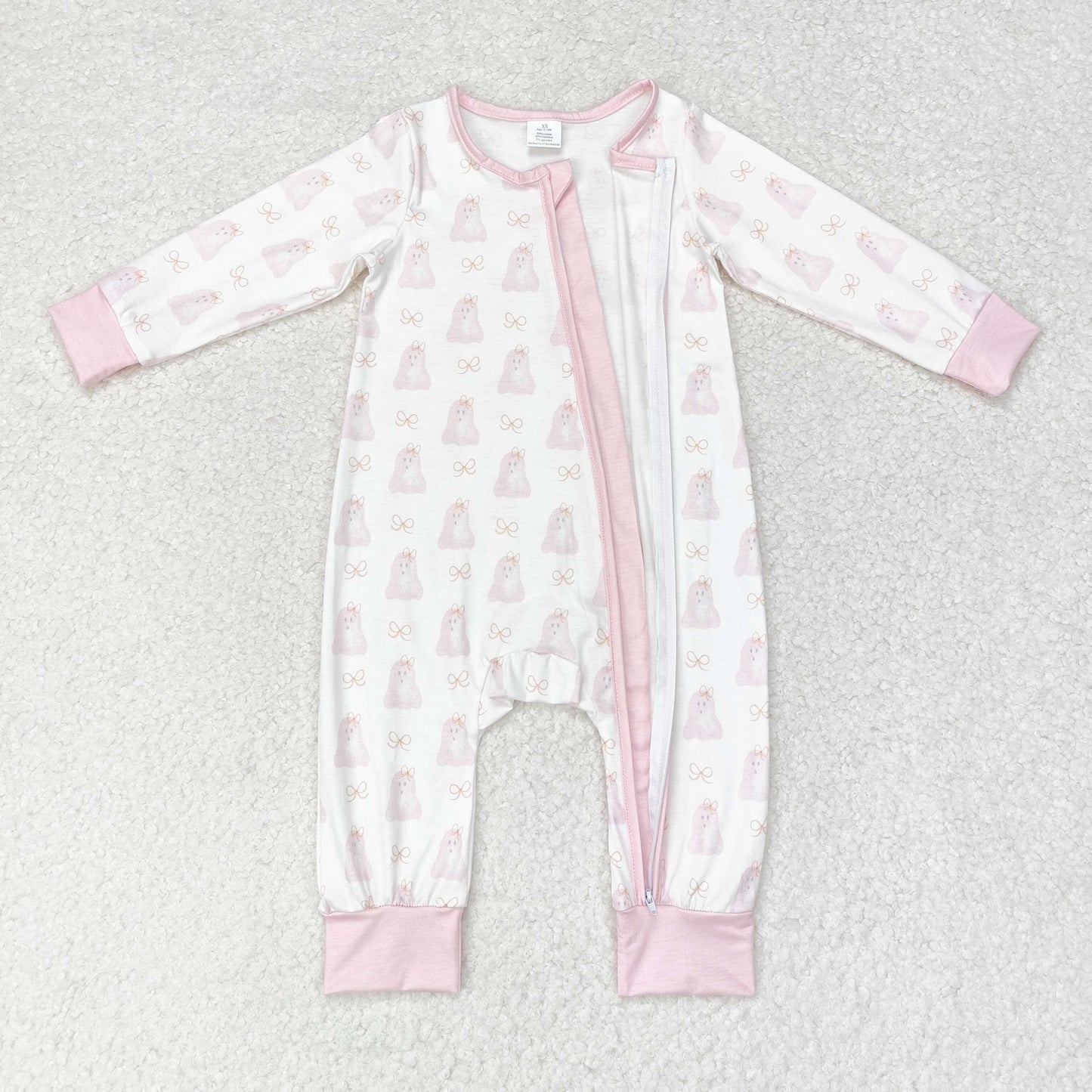 LR1124 RTS Modal Pink Ghost White zip-up long-sleeved onesie