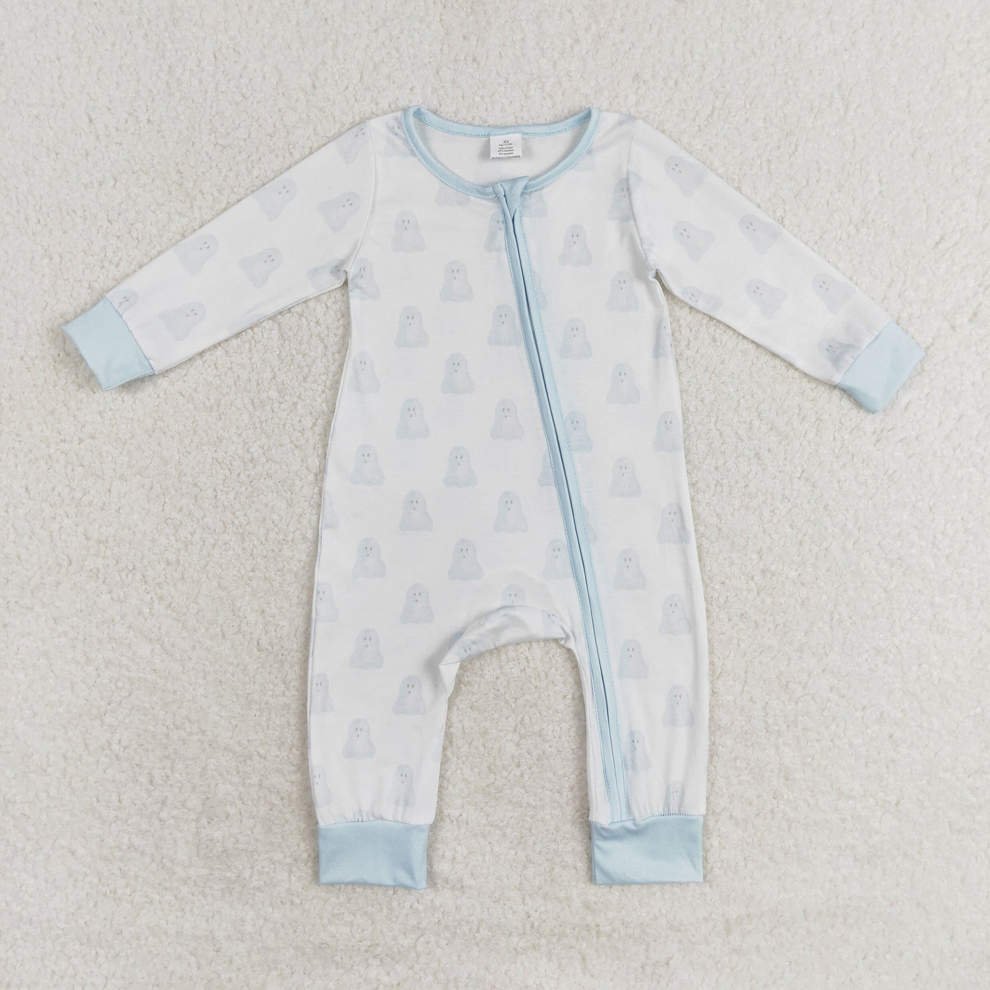 LR1125 RTS Modal Blue Ghost White zip-up long-sleeved onesie