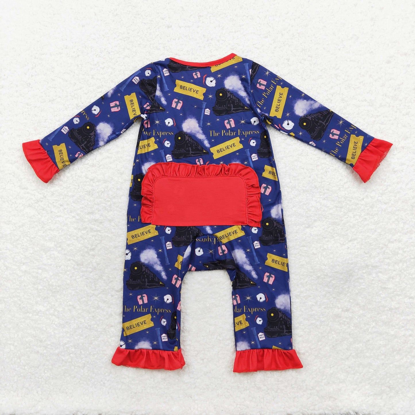 LR1132 RTS believe Modal Train lace navy blue zip-up long sleeve onesie