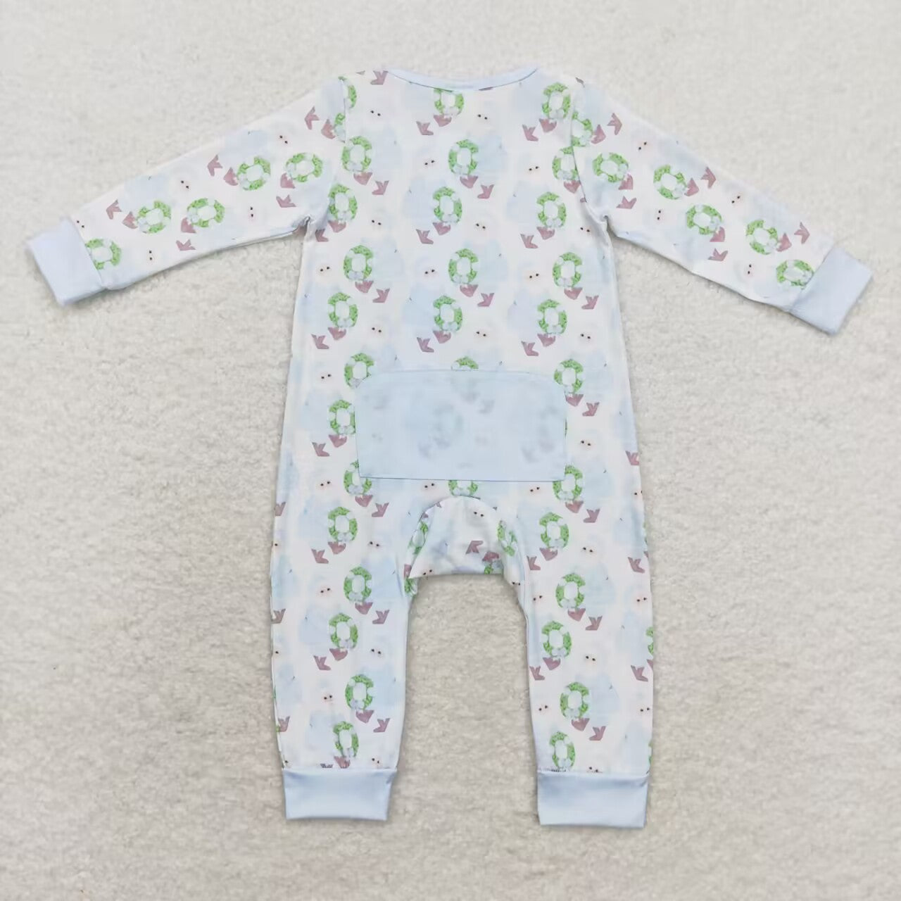 LR1148 Modal Blue Santa wreath zipper long sleeve onesie