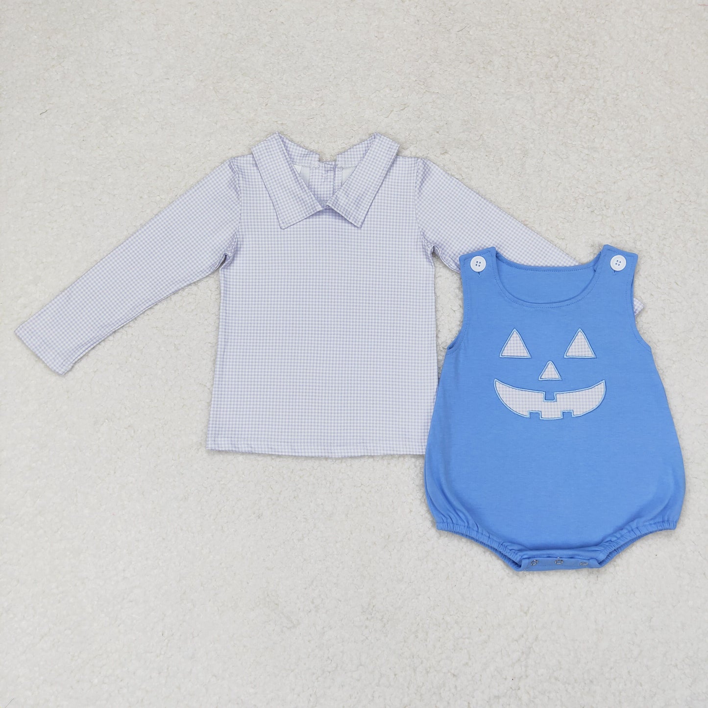 LR1172 western clothes Halloween Vintage Style Blue Plaid Doll Collar Set Long Sleeve Romper Western Clothes with No MOQ