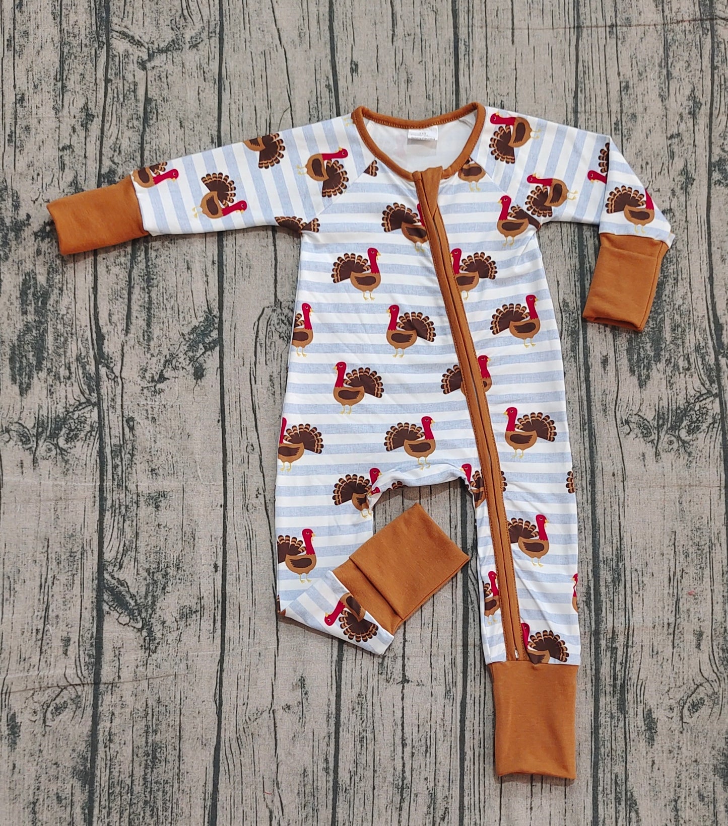 LR1191 thanksgiving turkey brown zipper long sleeve boys romper 202510 RTS