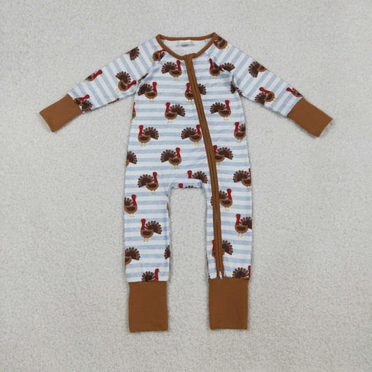 LR1191 thanksgiving turkey brown zipper long sleeve boys romper 202510 RTS
