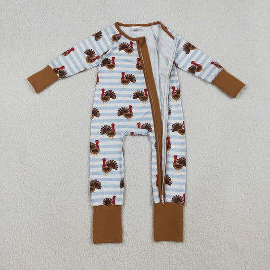 LR1191 thanksgiving turkey brown zipper long sleeve boys romper 202510 RTS