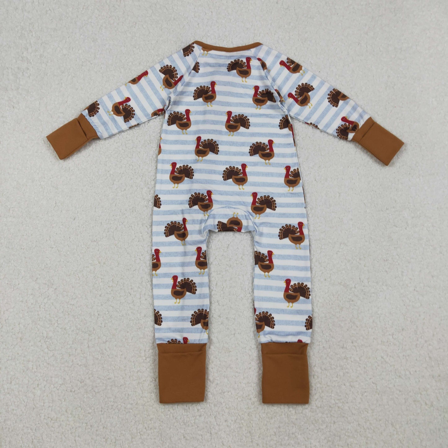 LR1191 thanksgiving turkey brown zipper long sleeve boys romper 202510 RTS