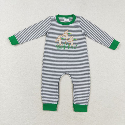LR1217 Embroidered duck stripe long-sleeved onesie with green edges