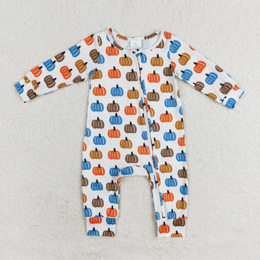 LR1218 RTS Boys colorful pumpkin zipper long sleeve onesie