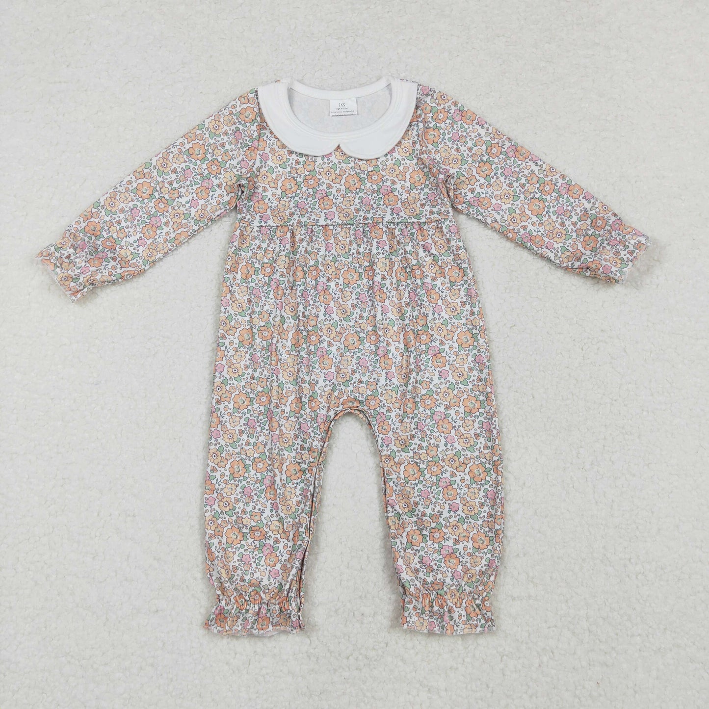 LR1238 Yellow-orange floral doll collar long-sleeved onesie