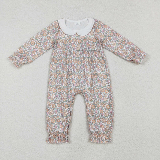 LR1238 Yellow-orange floral doll collar long-sleeved onesie