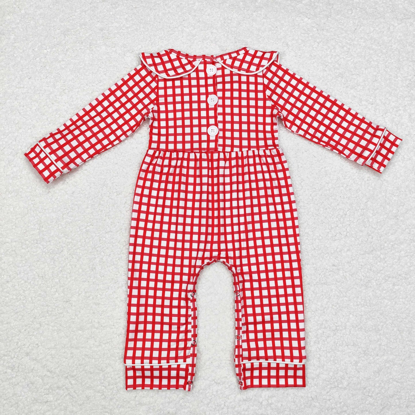 LR1263 Embroidered Santa Claus red plaid doll collar long sleeve onesie high quality
