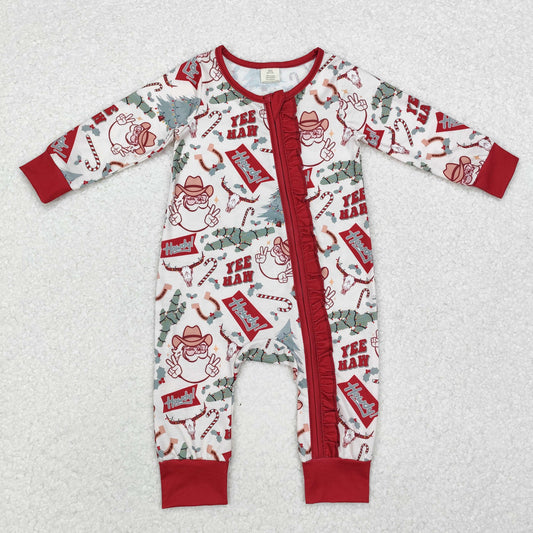 LR1277 Christmas Bamboo Pajamas Santa Cactus bull head lace beige zip-up long sleeve onesie