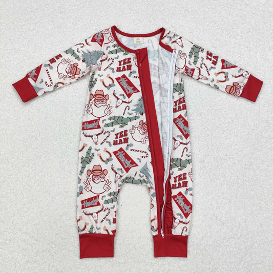 LR1277 Christmas Bamboo Pajamas Santa Cactus bull head lace beige zip-up long sleeve onesie
