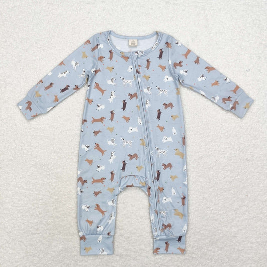 LR1351 Modal Puppy blue zip-up long-sleeved onesie RTS US Free Shipping Over$100$100