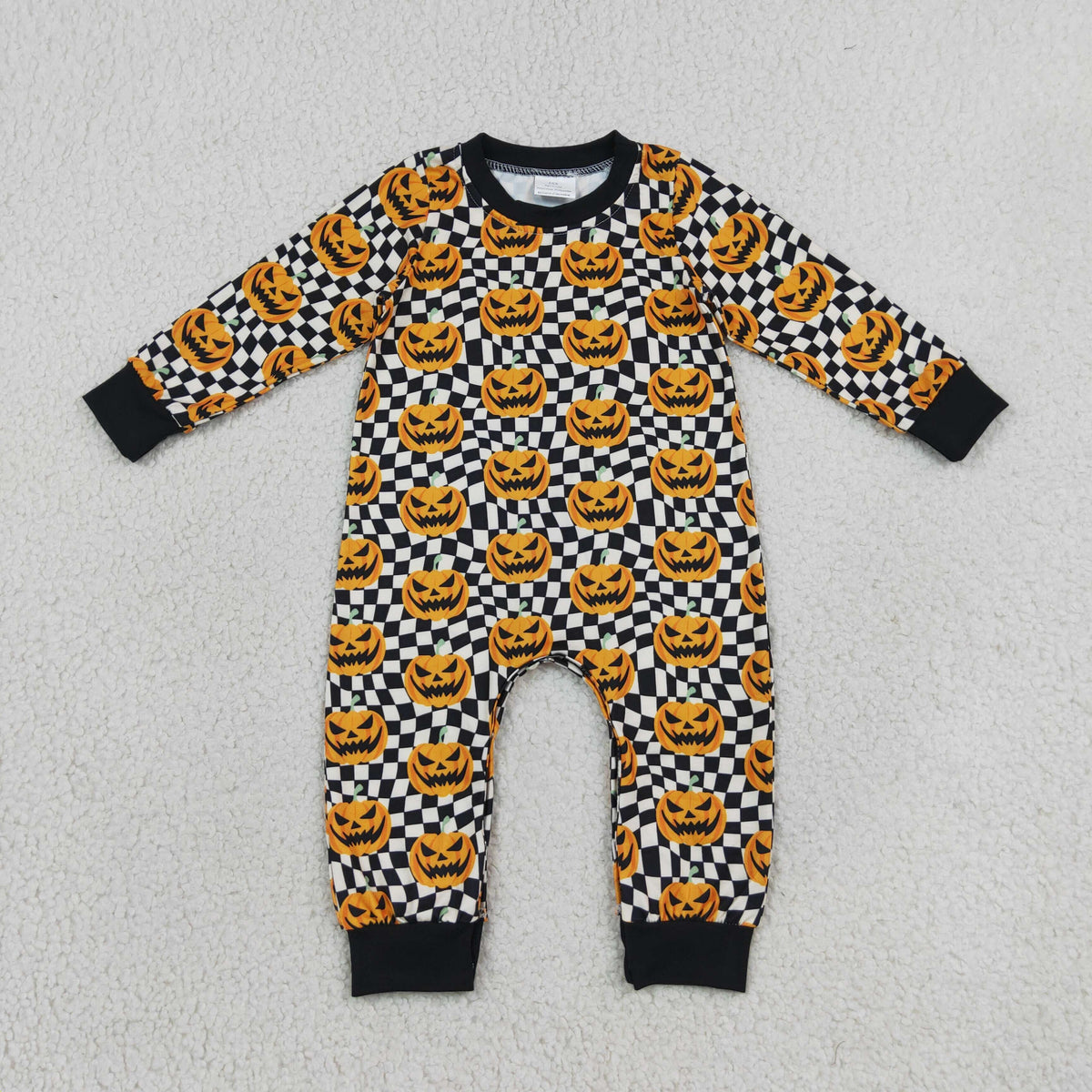LR1389 Halloween Pumpkin Black Plaid Long-Sleeved Boys Romper 202608 RTS