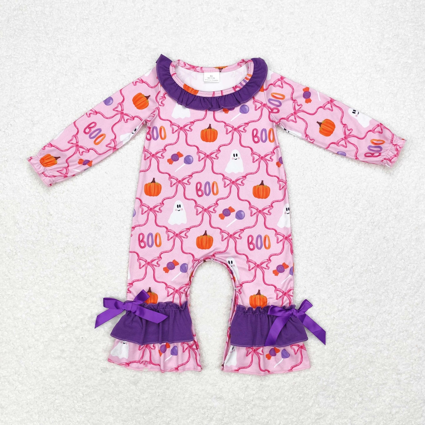 LR1411 boo Ghost Pumpkin Bow Pattern Purple lace pink long-sleeved onesie