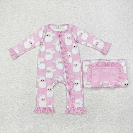 LR1414 Modal Santa Claus light pink zipper long sleeve onesie High quality