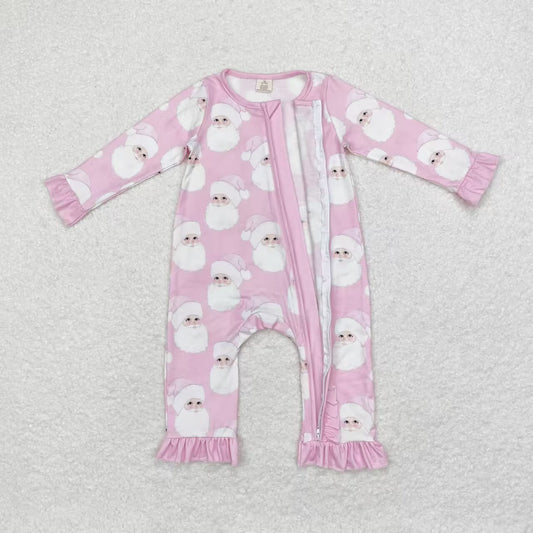 LR1414 Modal Santa Claus light pink zipper long sleeve onesie High quality