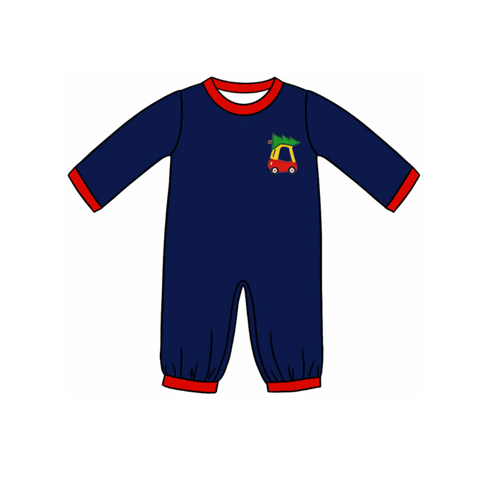 Preorder LR1422 NO MOQ Christmas tree car navy blue long-sleeved onesie