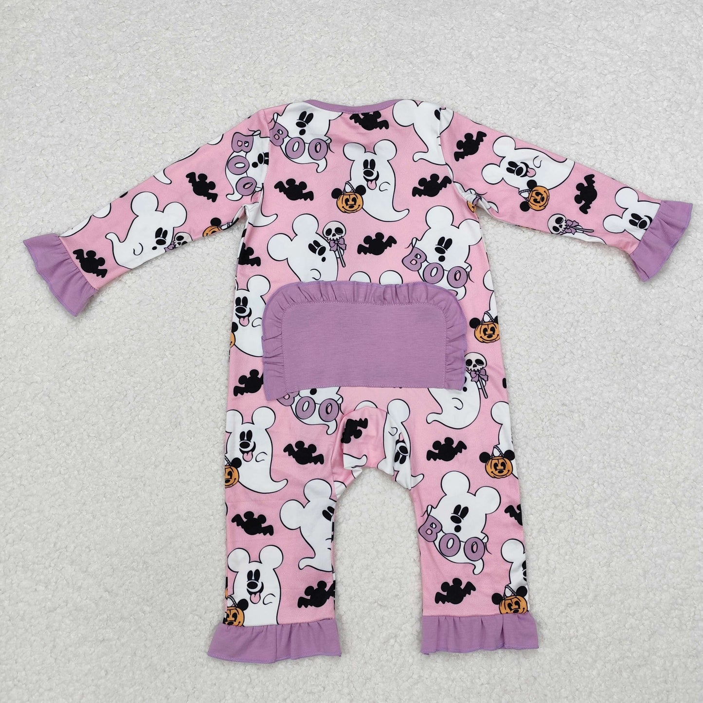 LR1424 boo Ghost Mickey pink zip-up long-sleeved onesie