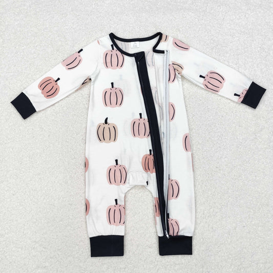 LR1437 Modal pumpkin black and white zip-up long-sleeved onesie