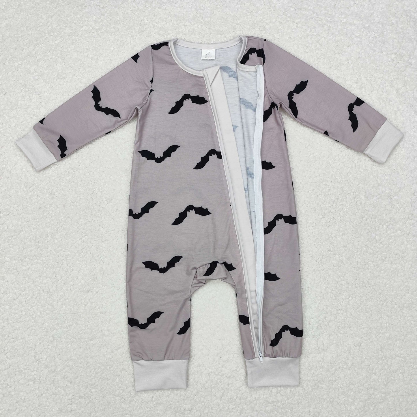 LR1438 Modal Bat off-white zip-up long-sleeved onesie