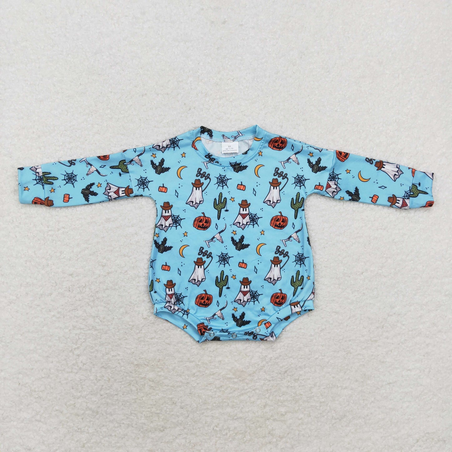 LR1449 boo Ghost cactus blue long sleeve onesie