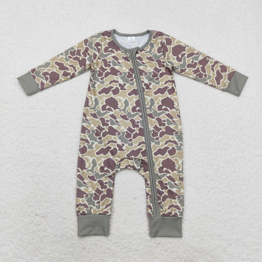 LR1451 Modal brown green camo zip-up long-sleeved boys romper RTS US Free Shipping Over $100